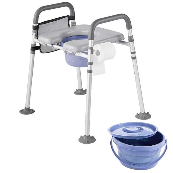 28 in. x 24 in. Bedside Commode Chair with Toilet Seat in Gray, 500 lbs. Portable Toilet with Padded Seat and Armrests