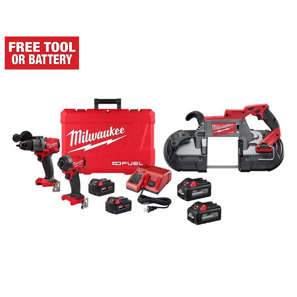 Milwaukee M18 FUEL 18-Volt Lithium-Ion Brushless Cordless Hammer Drill/Band Saw/Impact Driver Combo Kit 3-Tool with (4) Batteries -  3697-22-2762