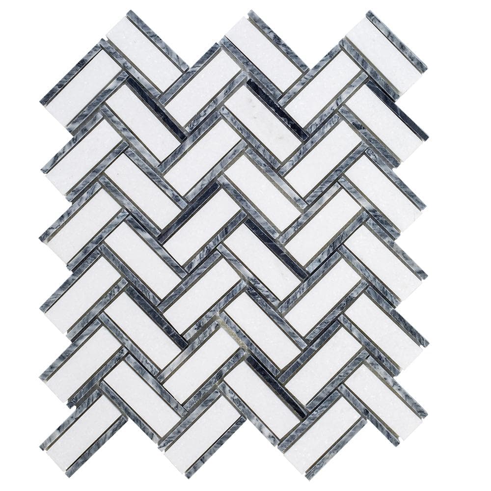 Jeffrey Court Bayou White Herringbone 10.25 in. x 11.875 in. x 6 mm Honed Natural Stone Mosaic Wall and Floor Tile