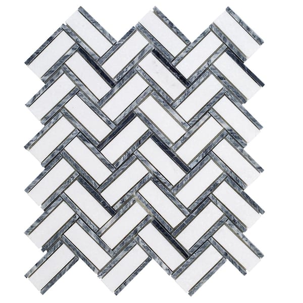 Jeffrey Court Bayou White Herringbone 10.25 in. x 11.875 in. x 6 mm Honed Natural Stone Mosaic Wall and Floor Tile