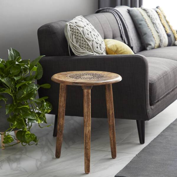 Beautifully Carved Tripod Round Table Brown