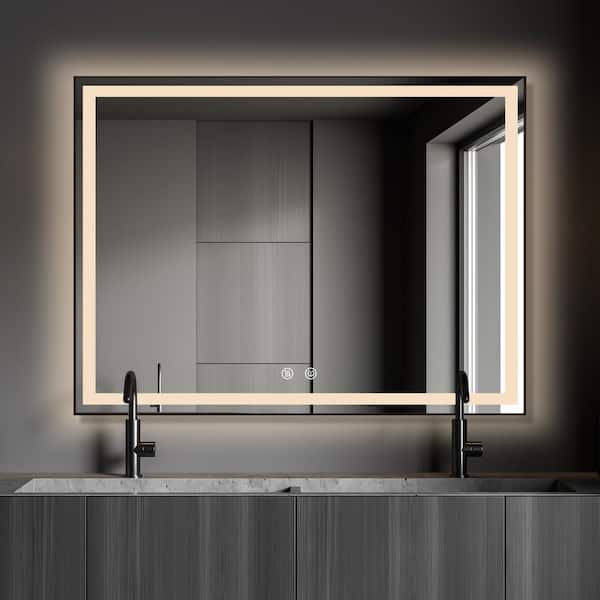 NTQ 48 in. W x 36 in. H Lighted Modern Rectangular Framed Anti-Fog