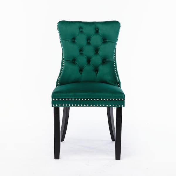 Unbranded 2-Piece Side Chair Green High-End Tufted Solid Wood Contemporary Velvet Upholstered Dining Chair Nailhead Trim Set