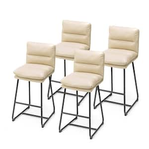 30.75 in. H Seat Modern Cream Metal Thick Leatherette Bar Stool with Metal Legs (Set of 4）