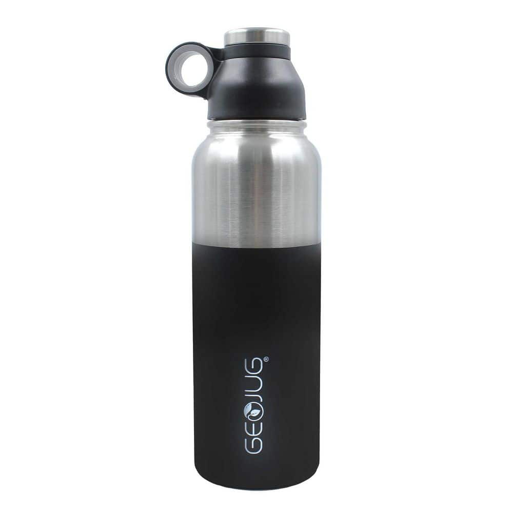 37 oz. Black and Silver Stainless Steel Vacuum-Insulated Water Bottle ...
