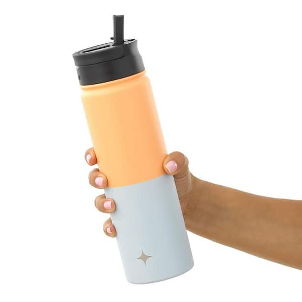 JoyJolt Triple Insulated Water Bottle with Flip Lid & Sport Straw Lid - 22 oz - Orange/Blue