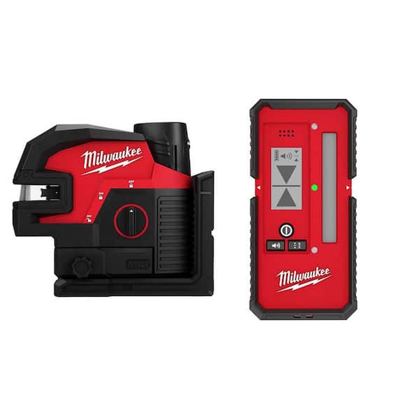 Milwaukee M12 12-Volt Lithium-Ion Cordless Green Cross Line and 4-Points Laser Kit with 165 ft. Laser Detector