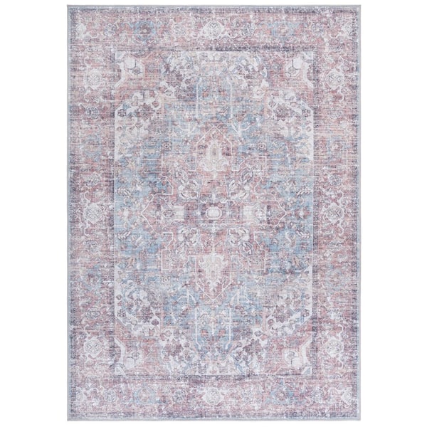 Vintage Heriz Red/Blue  5 ft. x 8 ft. Machine  Washable Medallion Distressed Ornate Area Rug