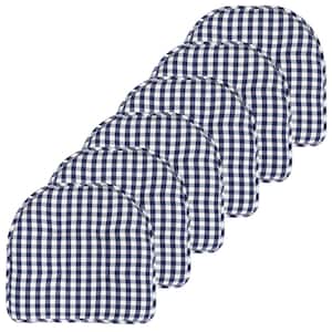 Buffalo Checkered Memory Foam 17 in. x 16 in. U-Shaped Non-Slip Indoor/Outdoor Chair Seat Cushion Navy/White (6-Pack)