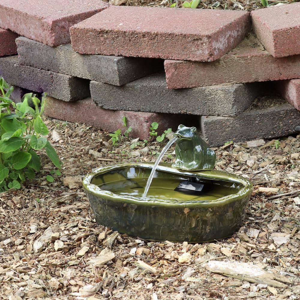 Green Ceramic Solar Powered Frog Tabletop Water Fountain