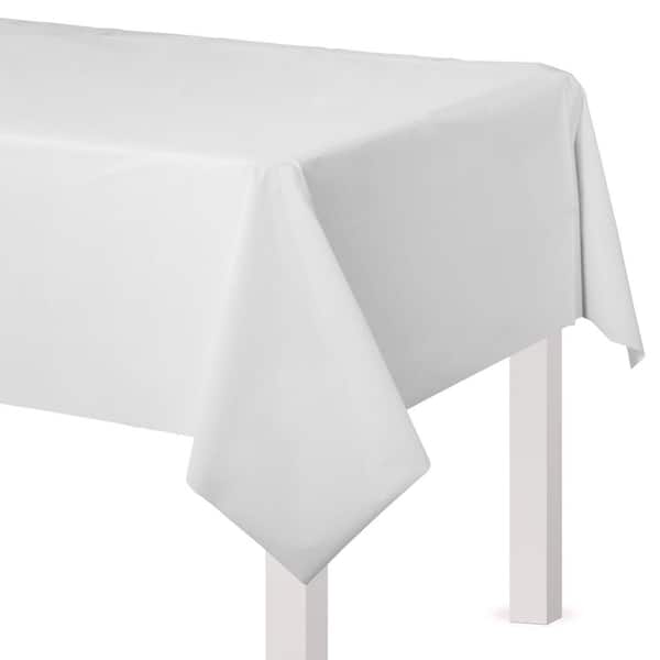 Amscan 54 in. x 108 in. Frosty White Flannel-Backed Vinyl Table Cover (2-Piece)