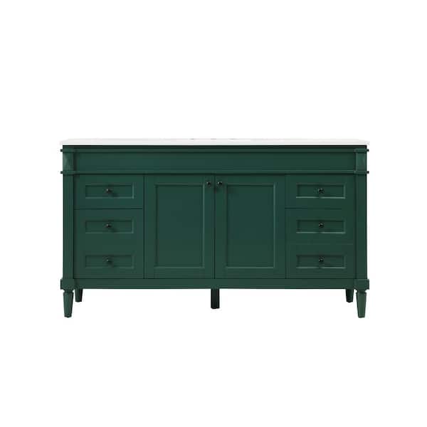 Unbranded Simply Living 60 in. W x 21 in. D x 35 in. H Bath Vanity in Green with Ivory White Engineered Marble Top