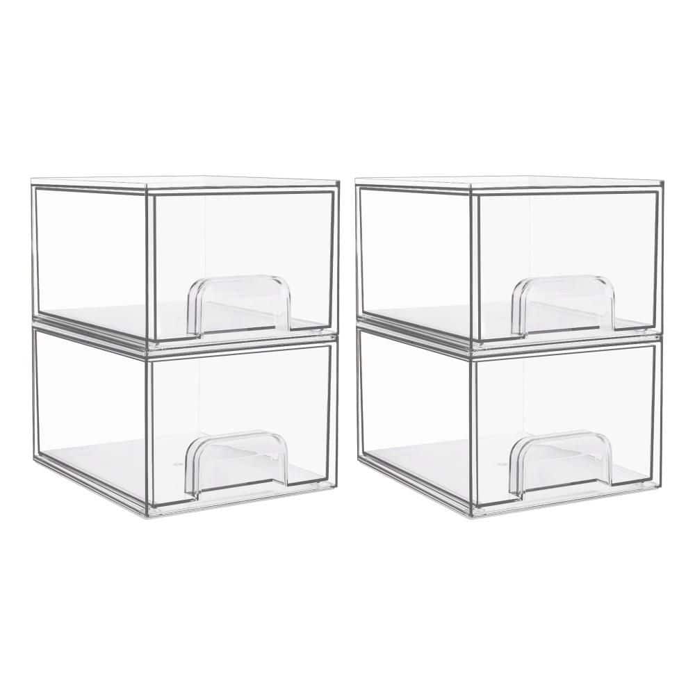 4-Pack Undersink Vanity Organizer with Stackable Storage Drawers, Clear