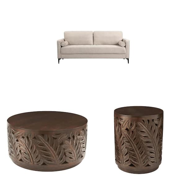 Goodwin 75.6 in. Sofa with Throw Pillows, 36 in. Coffee Table and 20 in. Accent Table Combo
