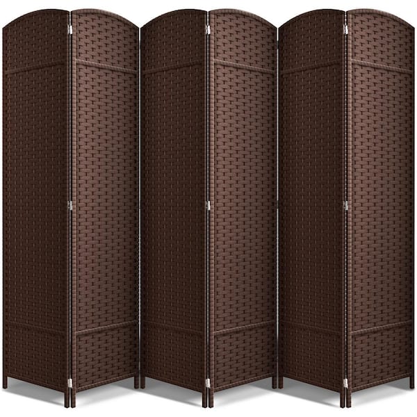 6-Panel Room Divider 6 ft. Tall, Extra Wide Double Hinged Privacy Screen Panels, Partition Room Dividers, Brown Solid