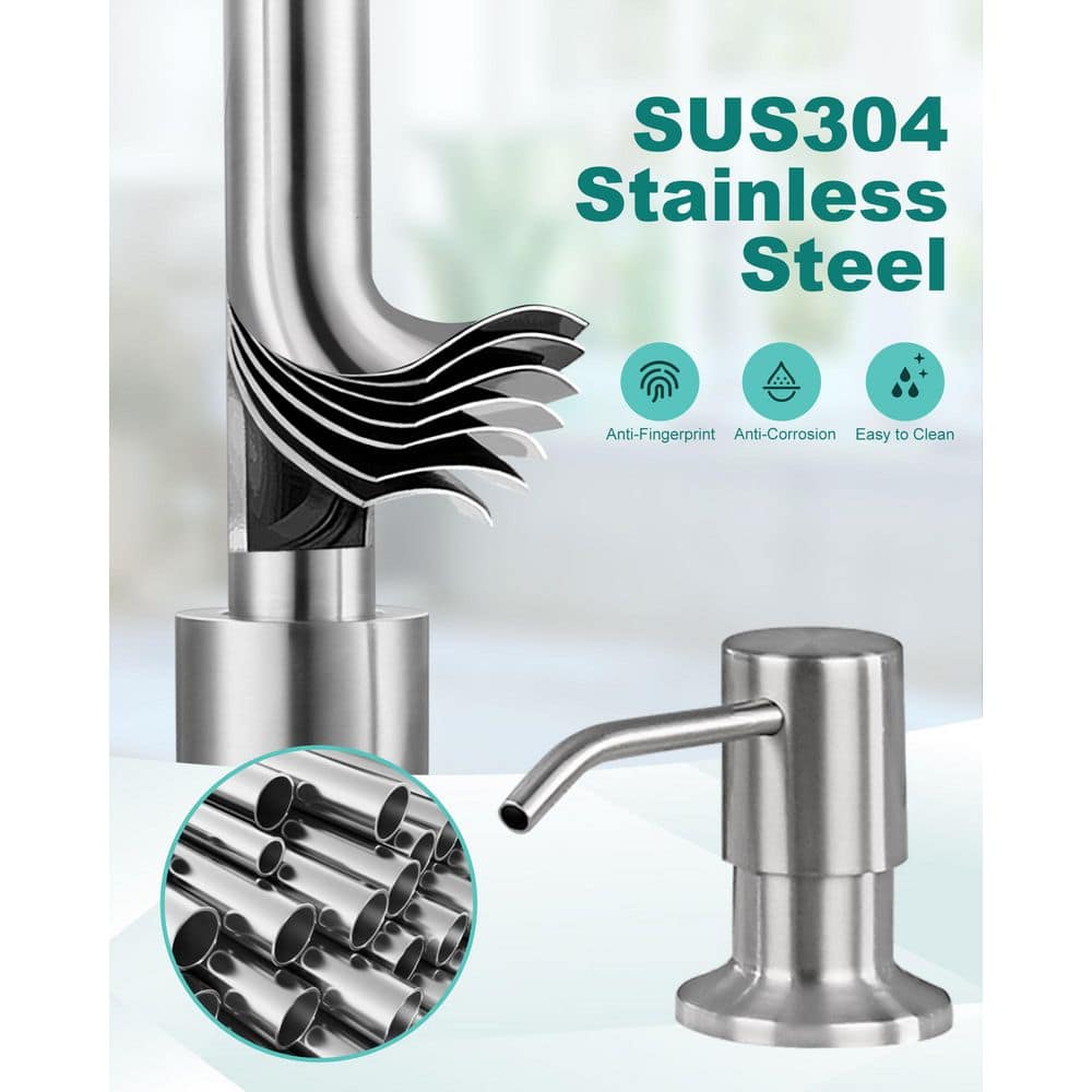 Brushed Nickel Single Handle Pull Down Kitchen Faucet with Soap Dispenser