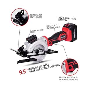 20-Volt Cordless 4-1/2 in. Mini Circular Saw with 4.0 Ah Battery and Charger