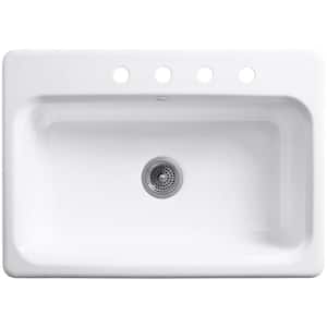 Bakersfield Drop-in Cast Iron 31 in. 4-Hole Single Bowl Kitchen Sink in White