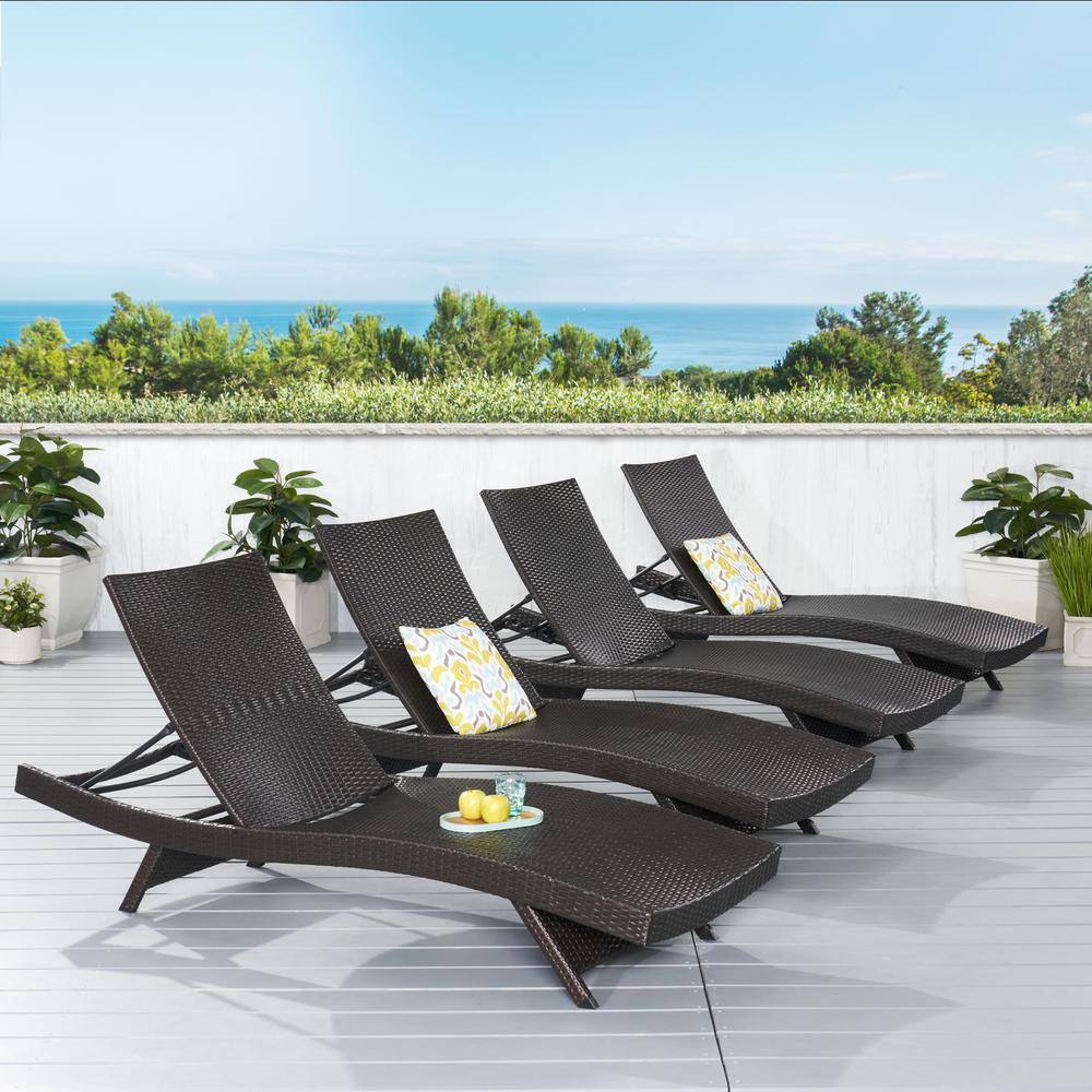 Multibrown Wicker Adjustable Outdoor Armless Chaise Lounger Set