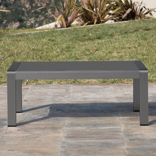 Harper & Bright Designs Gray Aluminum Outdoor Coffee Table with Tempered Glass Top