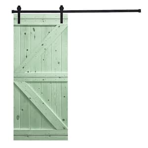 K-Bar 30 in. x 84 in. Iced Mint Green Stained Knotty Pine Wood DIY Sliding Barn Door with Hardware Kit