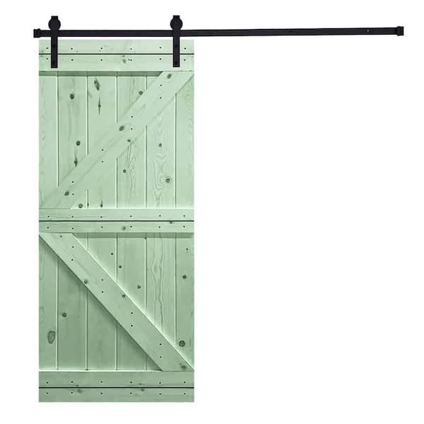 AIOPOP HOME K-Bar Serie 38 in. x 84 in. Iced Mint Knotty Pine Wood DIY Sliding Barn Door with Hardware Kit