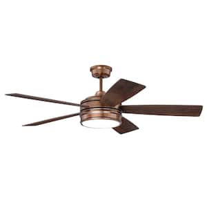 Braxton 52 in. Indoor Ceiling Fan in Brushed Copper Finish with Remote/Wall Control and Integrated LED Light Included