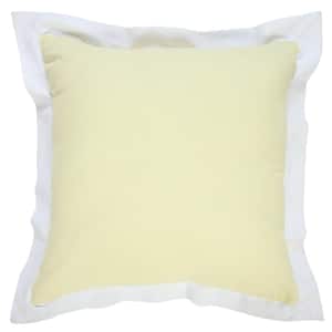 Bordered Light Yellow/White Flange Frame 20 in. x 20 in. Indoor Throw Pillow