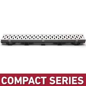 Compact Series 5.4 in. W x 3.2 in. D x 39.4 in. L Black Channel and Stainless Steel Grate with Bottom Outlet
