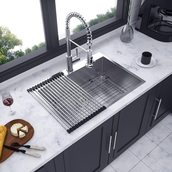 28 in. L x 22 in. W Drop-in Single Bowl 18 Gauge Stainless Steel Kitchen Sink in Brushed Nickel