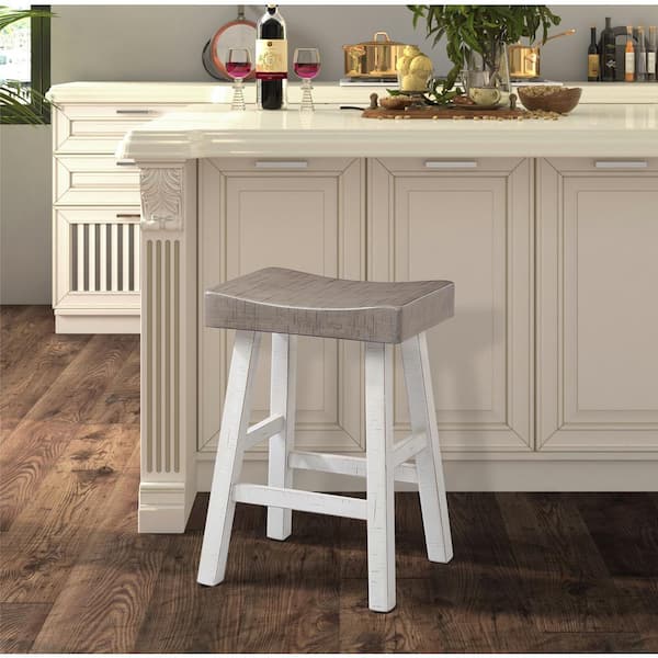 Furniture of America Kater 24 in. Gray and White Backless Solid Wood Bar Stool (Set of 2)