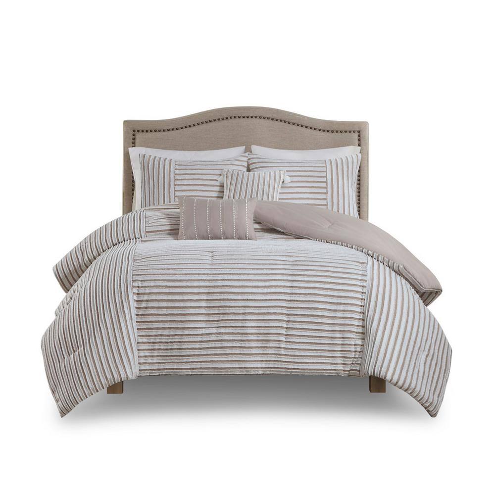 Madison Park Bryn 5Piece Natural Full Queen Polyester Clipped Jacquard