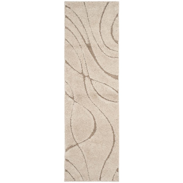 SAFAVIEH Florida Shag Cream/Beige 2 ft. x 19 ft. Solid Runner Rug