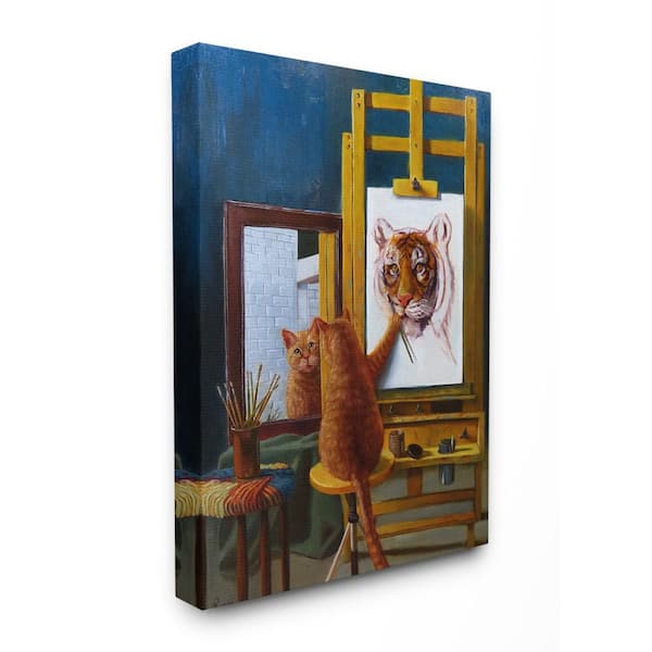 Stupell Industries 16 in. x 20 in."Cat Confidence Self Portrait as a Tiger Funny Painting" by Artist Lucia Heffernan Canvas Wall Art