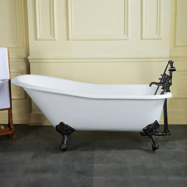 Heritage 54 Inch Cast Iron Clawfoot Tub and Shower Package - White / Chrome  Feet & Fixtures