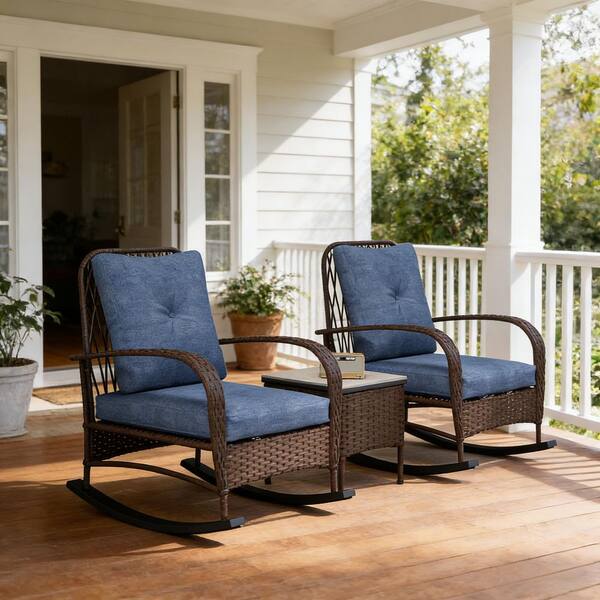 Brown 3-Piece Wicker Outdoor Bistro Set Patio Furniture Set with