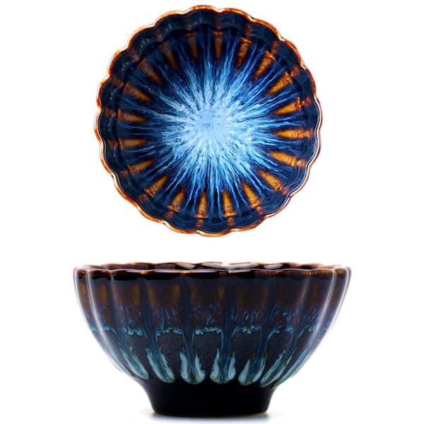 1-Cup, Blue Traditional Porcelain Teacup with Chrysanthemum Pattern, Microwave & Freezer Safe, 4 oz. Capacity