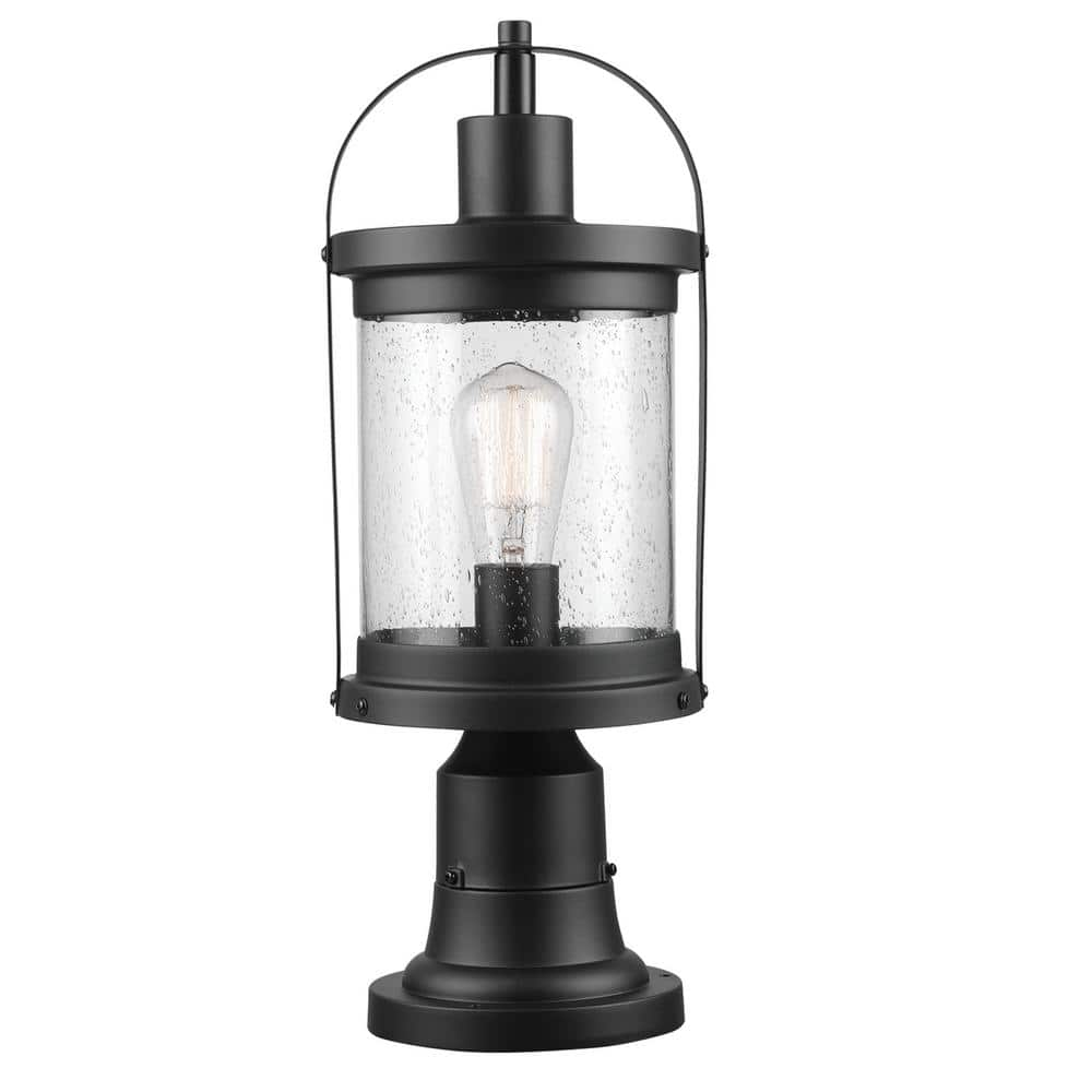 Globe Electric Zeke 1-Light Matte Black Outdoor/Indoor Lamp Post with Seeded Glass Shade