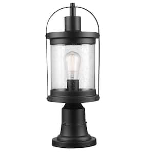 Zeke 1-Light Matte Black Outdoor/Indoor Lamp Post with Seeded Glass Shade