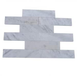 Brushed White Carrera Marble 2 in. x 8 in Mosaic Tile Sample