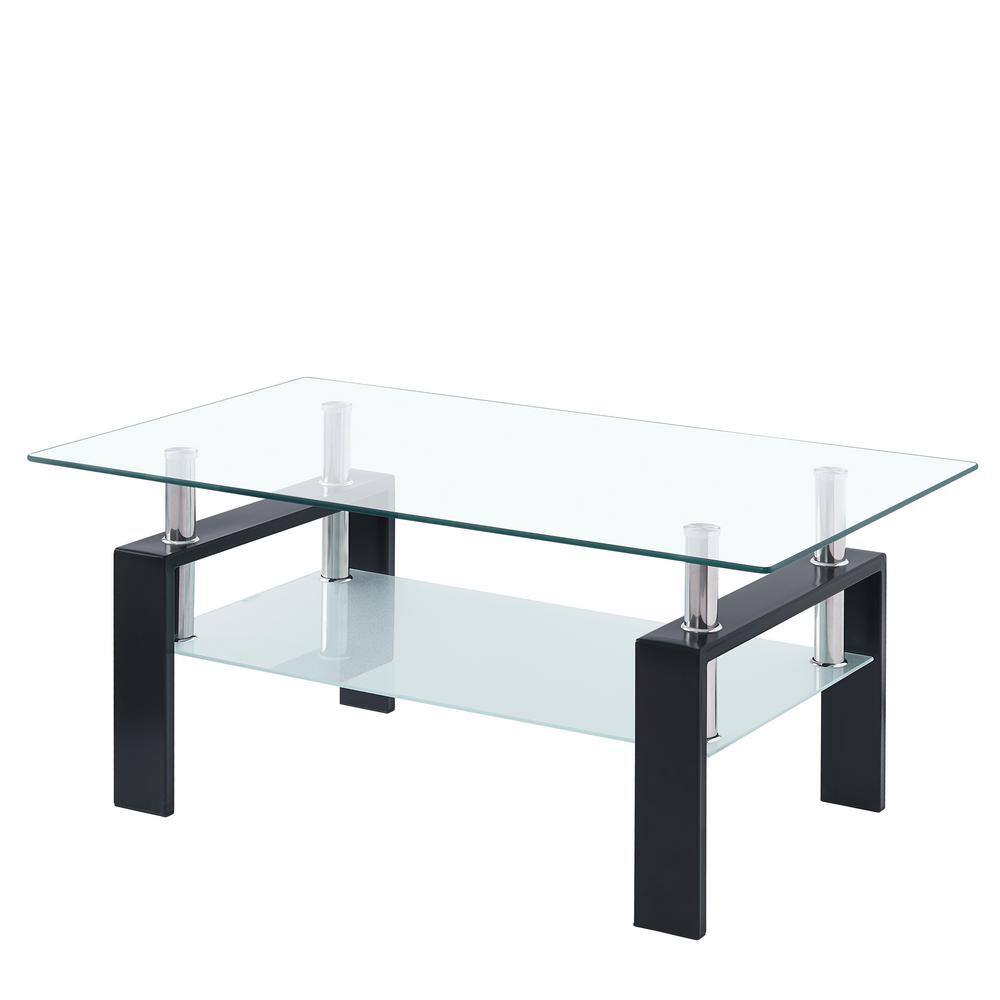 Zeus & Ruta 40 in. Clear Tempered Glass Coffee Table, 2 Zeus & Ruta 40 in. Clear Tempered Glass Coffee Table, 2