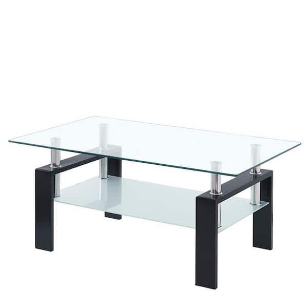 Zeus & Ruta 40 in. Clear Tempered Glass Coffee Table, 2-Layers Coffee ...