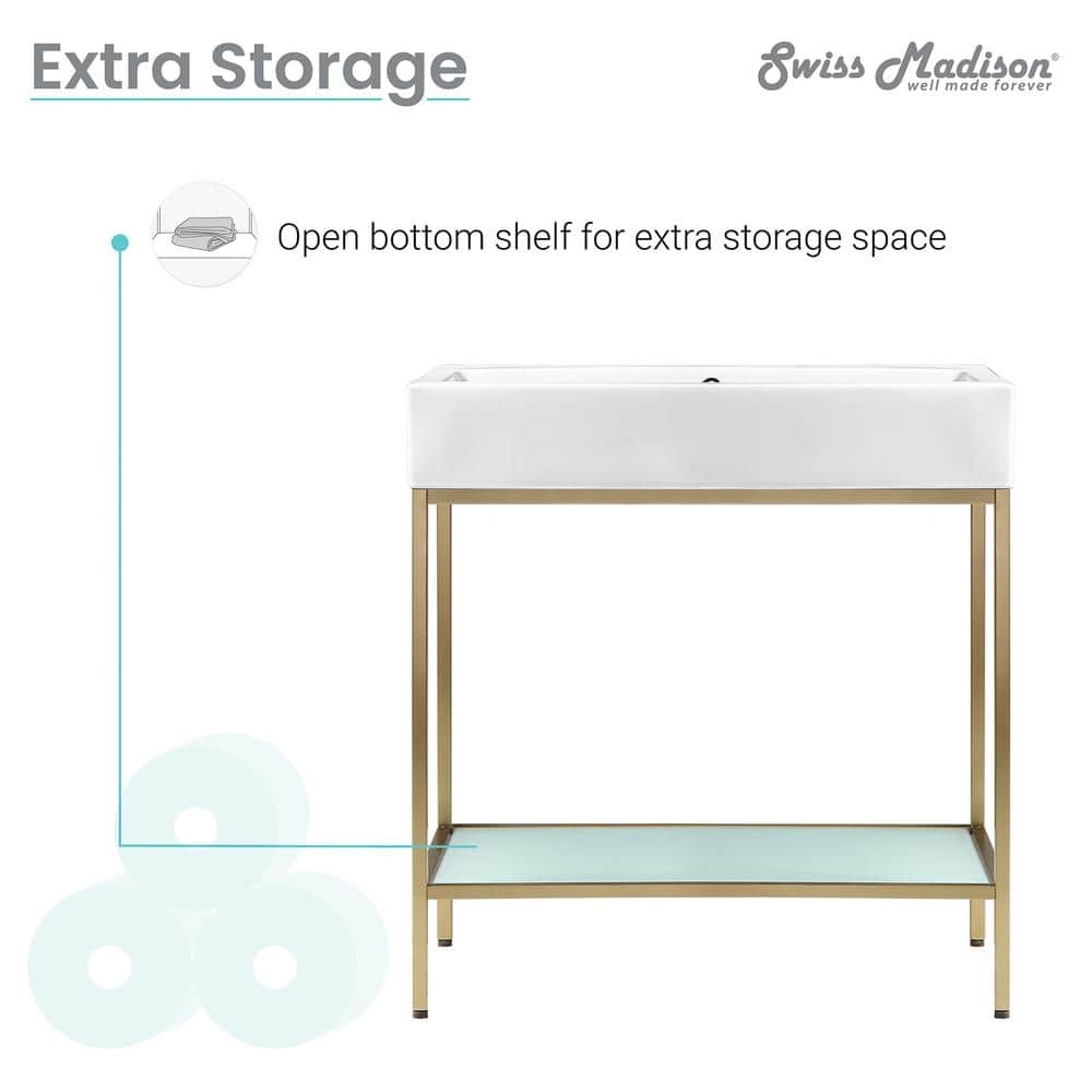 Pierre 32" Gold Metal Frame Open Shelf Single Bathroom Vanity