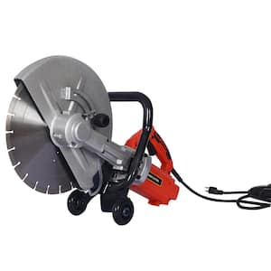 Electric 14 in. Cut Off Saw Wet Dry Concrete Saw Cutter Guide Roller with Water Line Attachment and Blade