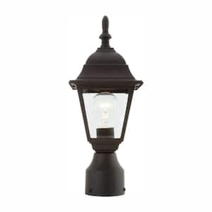15.5 in. Black 1-Light Outdoor Post Lamp with Clear Beveled Glass Shade