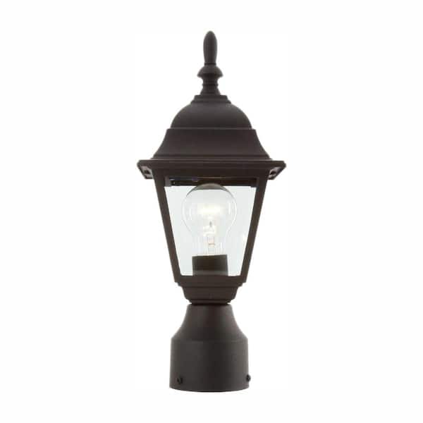 Hampton Bay 15.5 in. Black 1-Light Outdoor Post Lamp with Clear Beveled Glass Shade