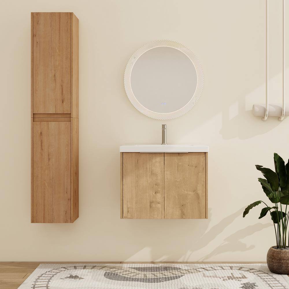 23.6 in.W x 18.1 in.D x 19.3 in.H Wall-Mounted Bath Vanity in Oak with Whit
