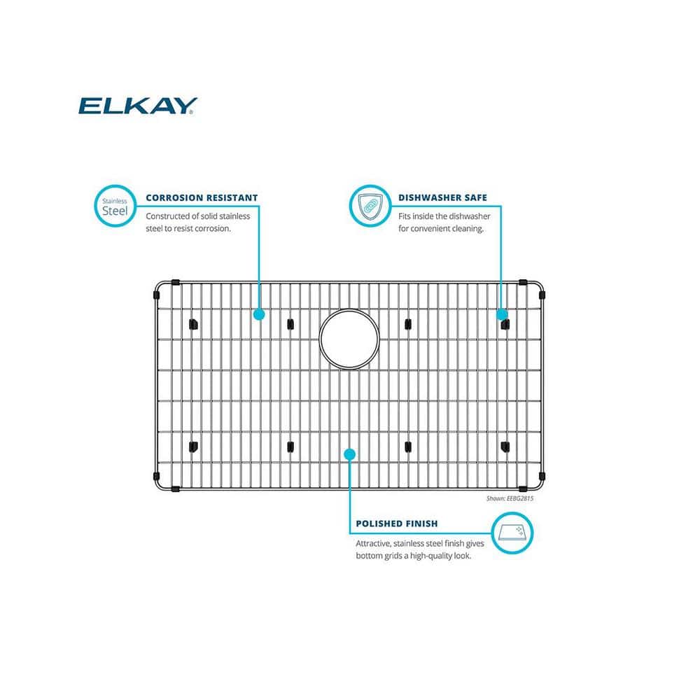 Polished Stainless Steel Rectangular Sink Grid with Drain Hole