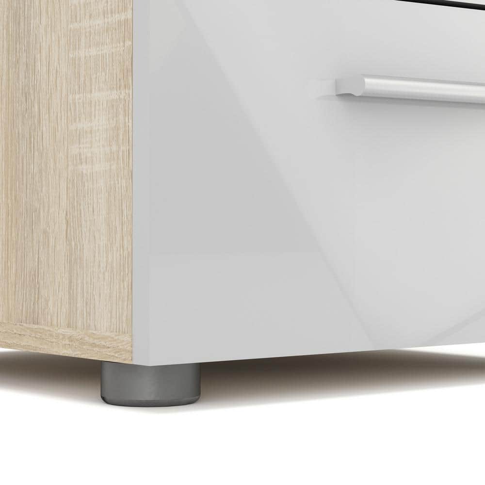 Austin 2-Drawer Oak and White High Gloss Nightstand