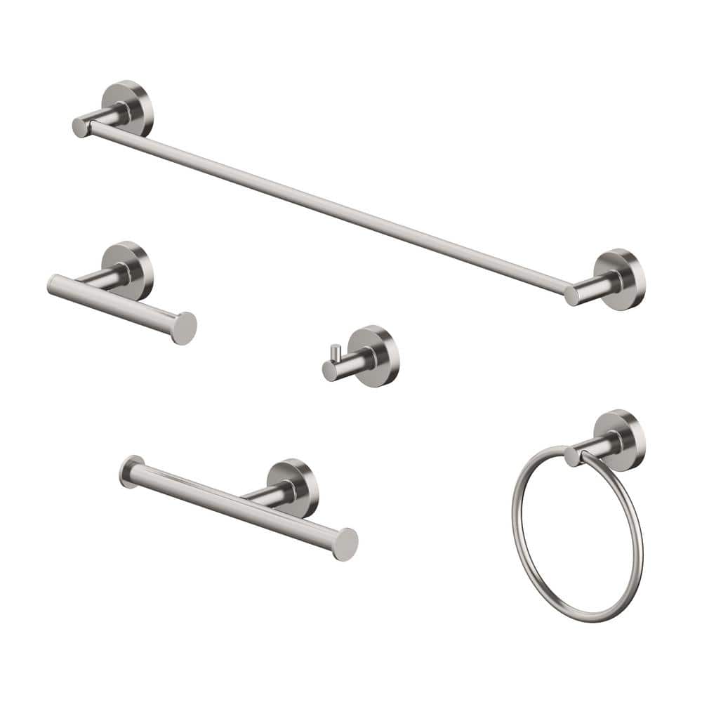 JACUZZI APERTO 5 -Piece Bath Hardware Set with Towel Bar, Toilet Paper Holder, Robe Hook, and Towel Ring in Brushed Nickel -  SA50826